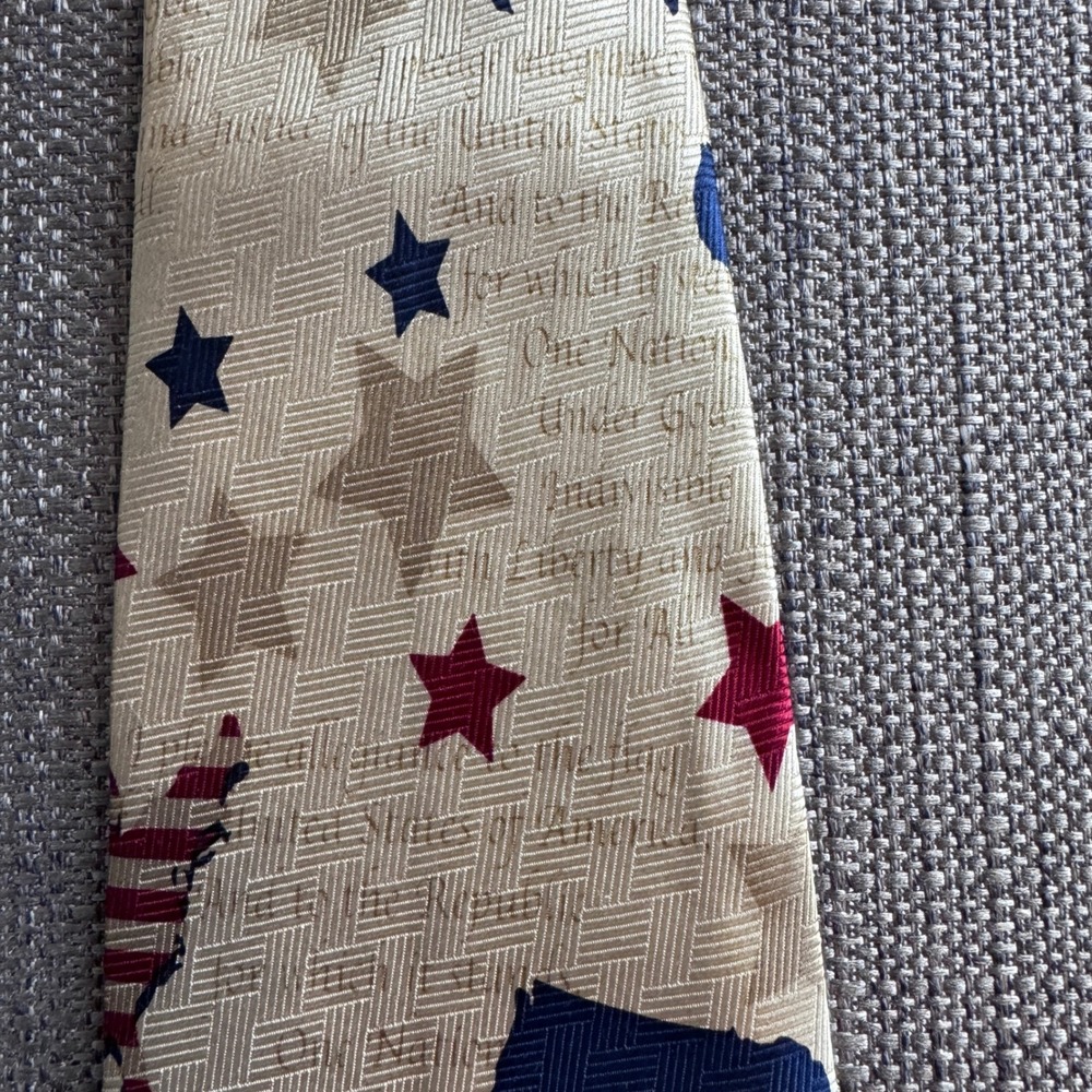Mad House Marketing Allegiance USA Flag Pledge of Allegiance Silk Tie Tan 700701 - Picture 4 of 10